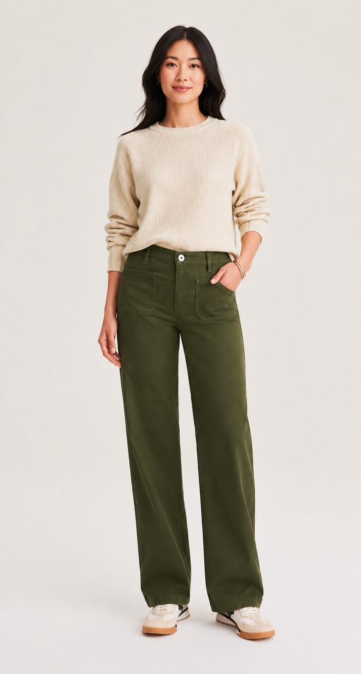 J. Jill Denim Patch Pocket Wide Leg Jeans Woodbine Green Womens Size 4 New